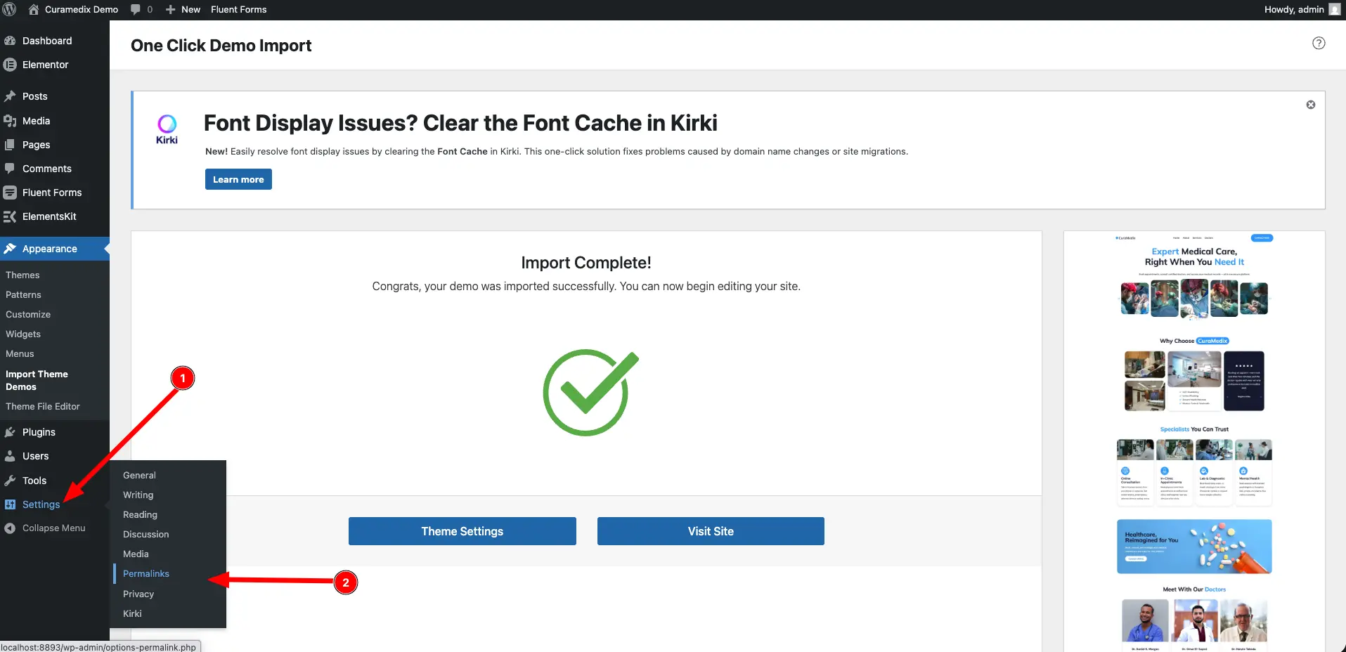 Screenshot of curamedix theme installation